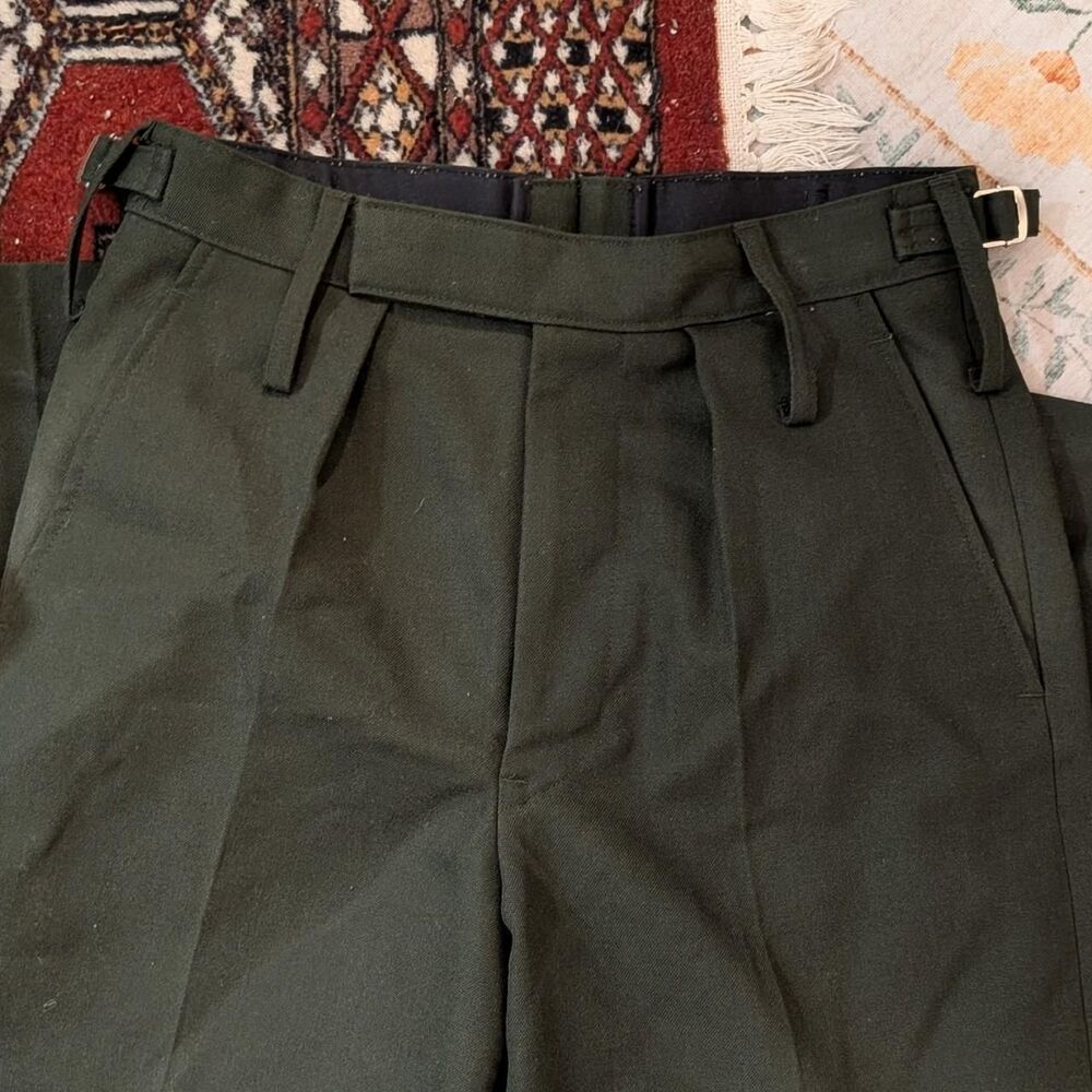 Military Deadstock Green Wool Side Tab Trousers -- 28x30